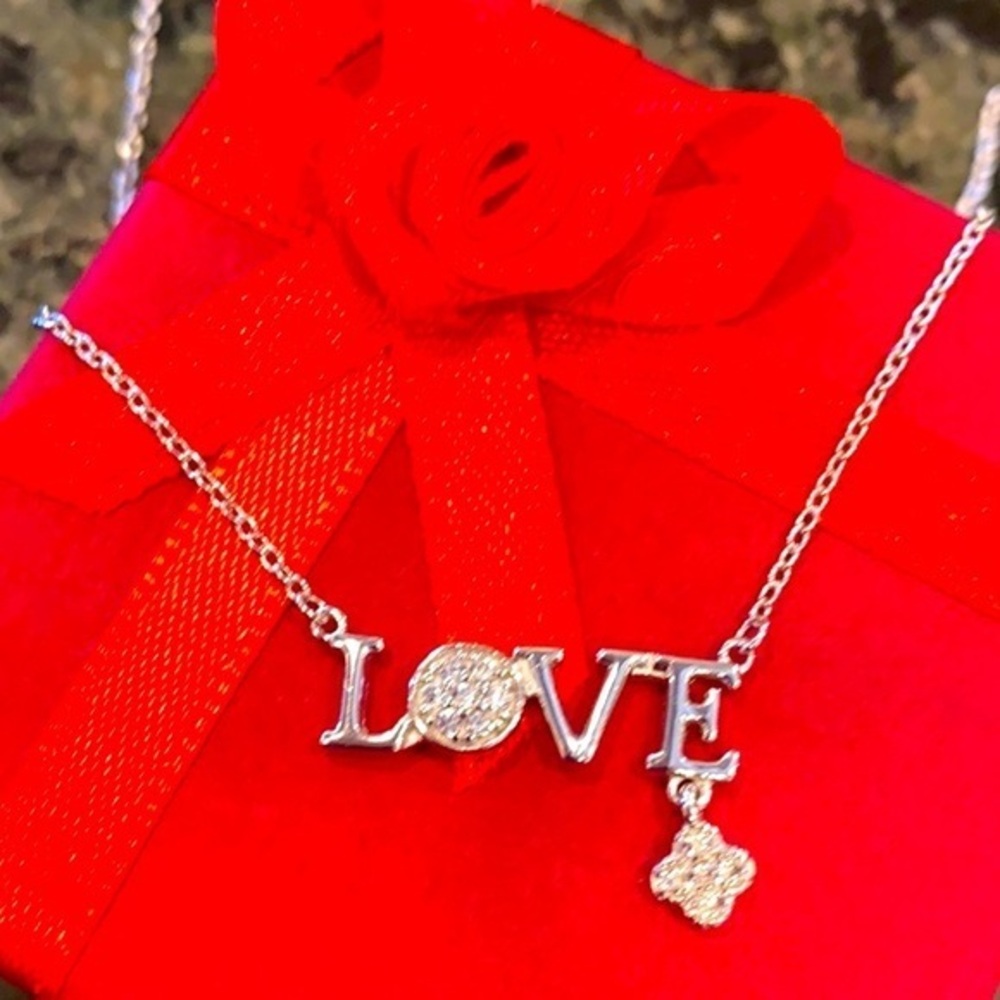 Sterling silver LOVE CZ Necklace 15” to 17”